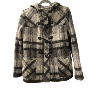 Michael Michael Kors Gray and Black Hooded Wool Coat Size 10